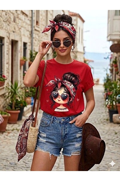 JENOLAN Women's Cute Cartoon Printed Oversize Casual T-Shirt