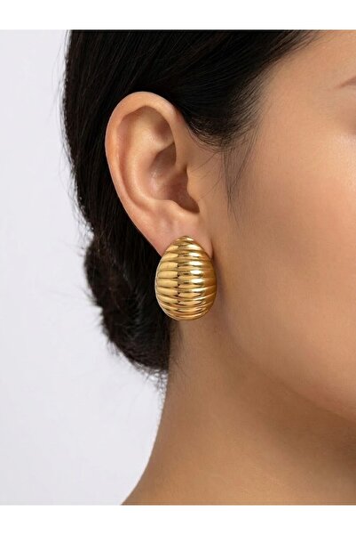 aurora dükkan Steel Gold Cocoon Pin Earrings