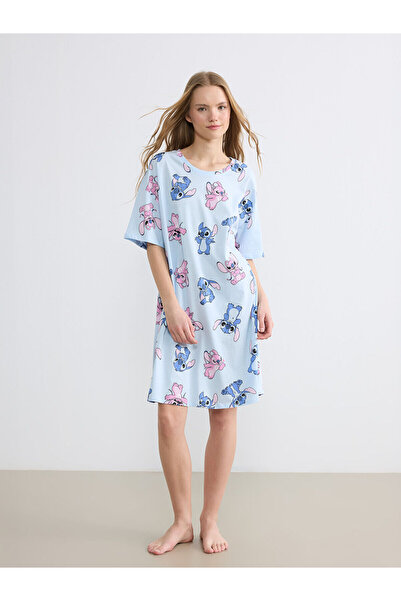 LC Waikiki Peak New Season Crew Neck Stitch and Angel Printed Women's Nightgown