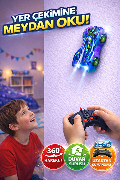 PAKİTO Duvarda Giden Uzaktan Kumandalı Araba - LED Işıklı Vakum Teknolojili R...