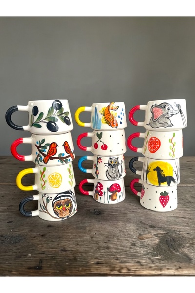 Artistic Quality طقم فناجين شاي وقهوة بأشكال حيوانات وفواكه مزخرفة - 12 قطعة