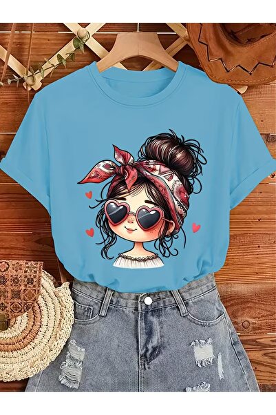 JENOLAN Women's Cute Cartoon Printed Oversize Casual T-Shirt