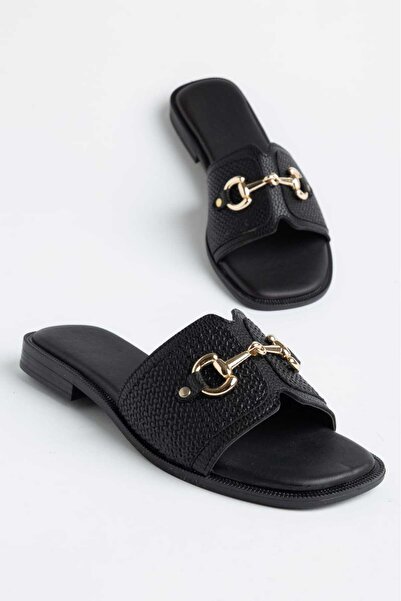 YUUN Cors Black Buckled Women's Slippers