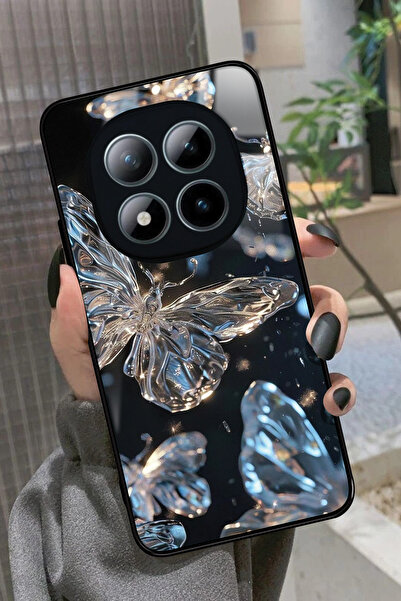 Snacase XlOAMİ Note 15 Pro Plus 5G Uyumlu Beyaz Kelebek Tasarımlı Glossy Prem...