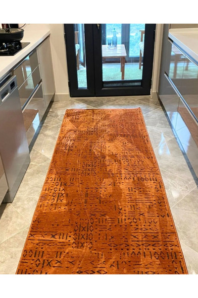 Hem Halı Modern Şönil Turuncu Toz Vermez Kolay Temizlenir Leke Tutmaz Salon/M...