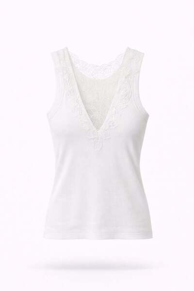 5in1Canpolat Λευκό Αθλητικό Τοπ με Δαντέλα στην Πλάτη 261004