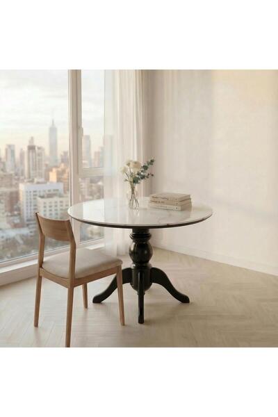 silla Concept Porselen Yuvarlak Üst Tablalı Baba Ayaklı Siyah Ahşap Masa (100...