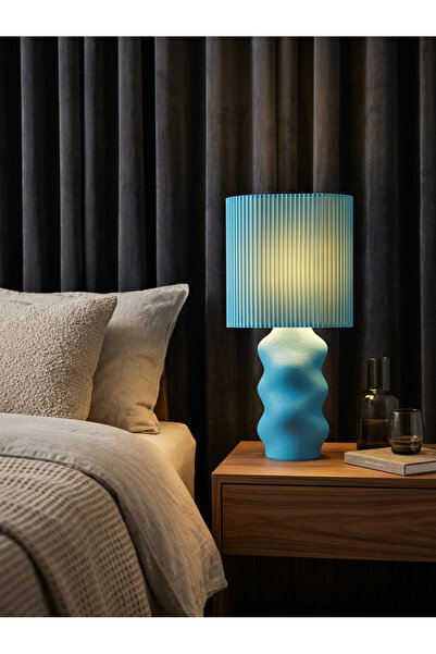 Lumessa Home Abajur Dekoratif AZURA Mavi Modern Tasarım Masa Lambası Gece Lam...