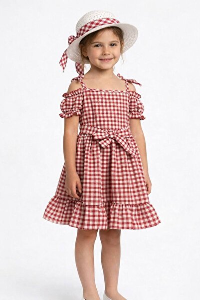Leni Kids Büzgü Kollu İnce Askılı Yazlık Fırfırlı Pötikareli / Düz Elbise (Şa...