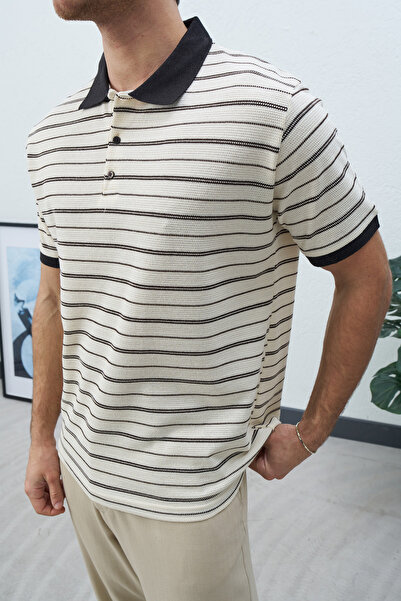 Wonraces Men's Regular Striped Collar Detailed Polo Neck T-Shirt