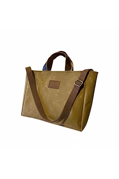 Nuggita Zippered Medium Size Waxed Canvas Camel Handbag / Crossbody Bag