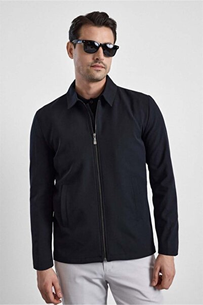 SÜVARİ Siyah Slim Bebe Yaka Düz Yan Cepli Fermuarlı Dolgusuz Standart Mont