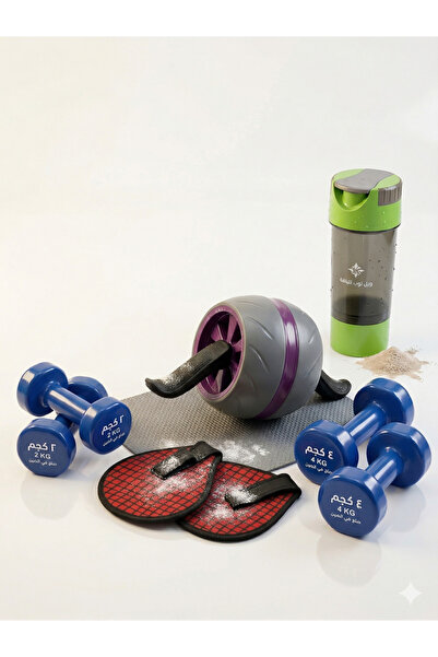 Generic Home Gym Fitness Set: Ab Wheel Roller, Dumbbells (2 & 4 kg), Gloves