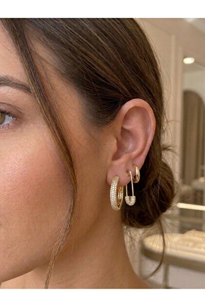 RM AURA Gold 3-Piece Zircon Stone Steel Earrings