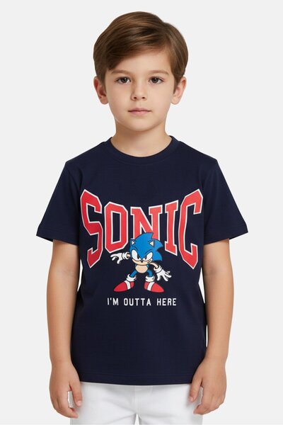 Sonic قميص ديزني × ذا هيدج هوج للأطفال الصغار بأكمام قصيرة وطباعة جرافيك، بال...