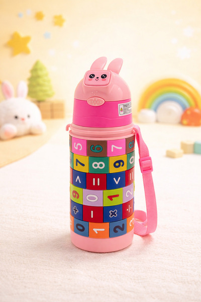 hediyeconcepti Cute Rabbit Design Children's Thermos Bottle with Straw and St...