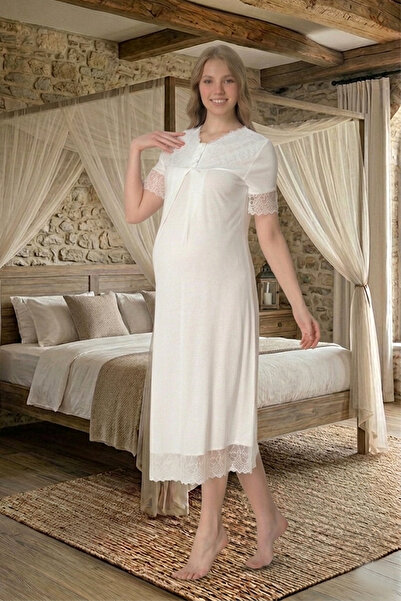 lohusahamile Cotton Maternity Nightgown with Hidden Breastfeeding Feature