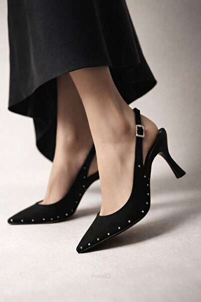 Firibu Kadın Kahverengi Slingback Stiletto Topuklu Ayakkabı Şık Davet Ofis Gü...