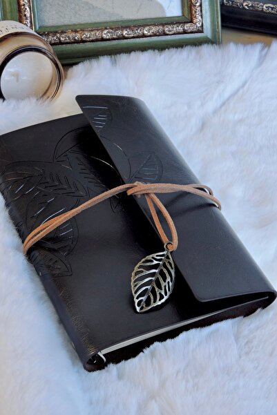 Nova Crafts Bitter Brown Leather Cover Leaf Patterned Kraft Paper Notebook Me...