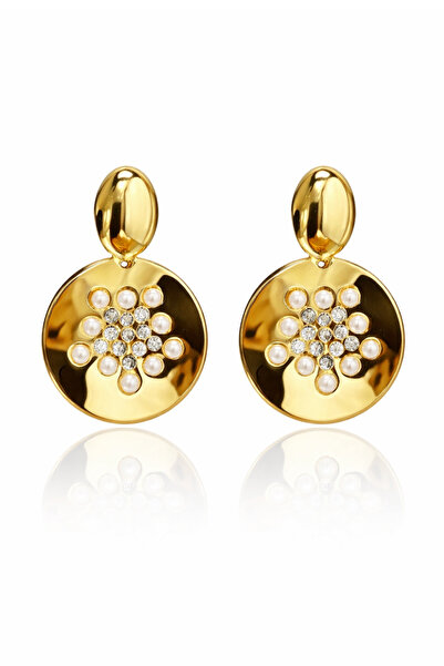 King Bee أقراط نسائية من سلسلة ZARAFET باللون الذهبي وحجر الزركون - أقراط معد...