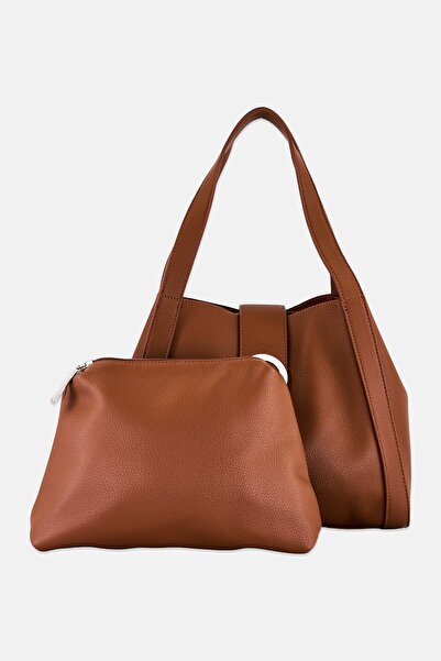 XTI Women Metal Logo Handbag With Pouch, Brown