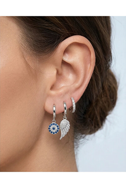 HOSBUTIK Silver colored stone 3-piece earring set.