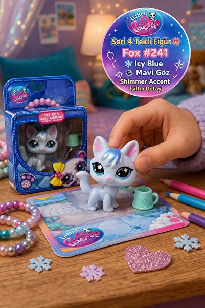 TOYFEST Littlest Pet Shop Seri 4 Tekli Figür Miniş Fox #241 Icy Blue Mavi Göz...