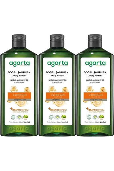 Agarta Natural Shampoo 400 ml Juniper Tar and Keratin (Set of 3)