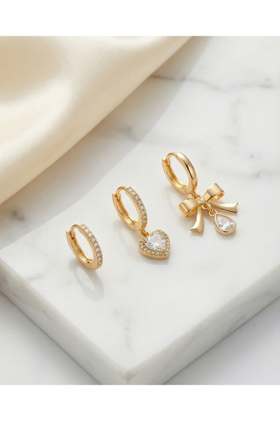 HOSBUTIK Gold Stone Earrings Set of 3
