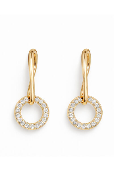 King Bee أقراط متدلية نسائية من سلسلة CASCADE SERİ بلون ذهبي وحجر الزركون مع ...