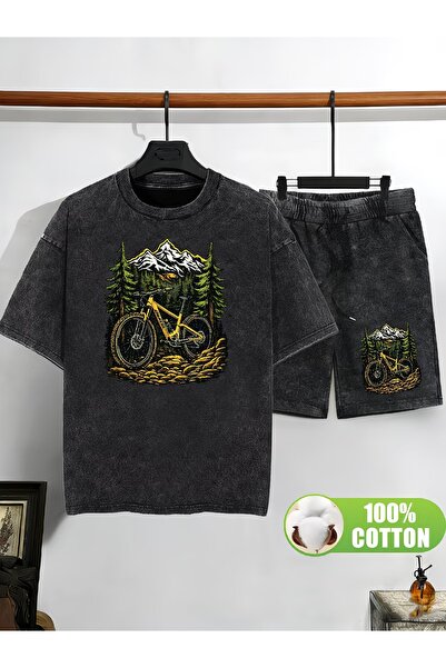 LAYORA Unisex Σετ μπλουζάκι με σορτς Cycling Mountain Printed 100% βαμβακερό ...