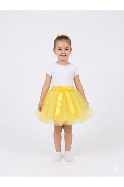 Lumea Kız Çocuk Sarı Tütülü Fiyonk Detaylı Etek