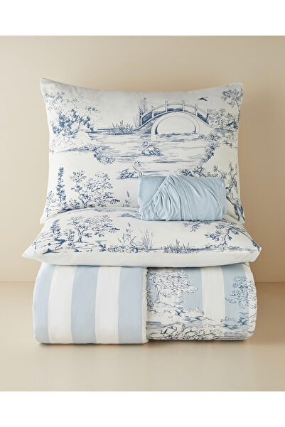 English Home Striped Jouy Pamuk Tek Kişilik Nevresim Takımı 160x220 cm Mavi
