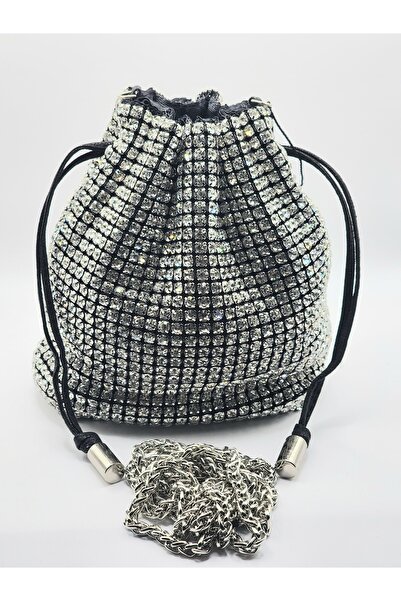 OUEEN ELİZABETH Büzgü Model Crystal Stone Crossbody Women's Bag