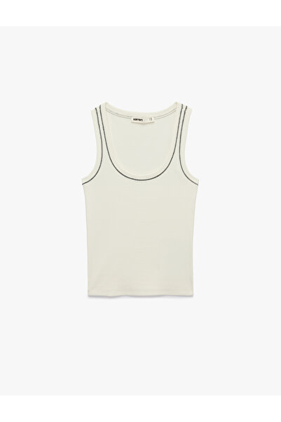 Koton Pamuklu Slim Fit Dikiş Detaylı U Yaka Halter Yaka Fitilli Atlet