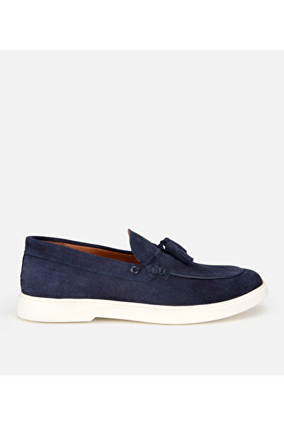 Hotiç Ανδρικό Suede Leather Navy Blue Tassel Λεπτομερές Casual Loafer
