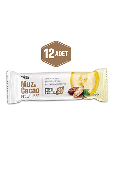 Muz ve Kakao Aromalı Protein Bar 45 g | Protein İçeren Atıştırmalık ve Sporcu Barı |12 Adet