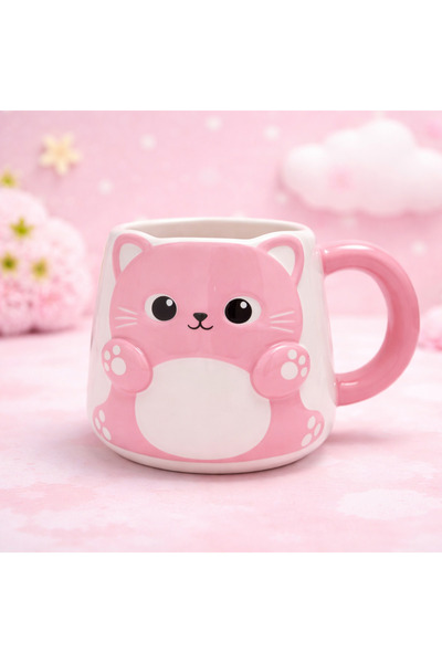 hediyeconcepti Ceramic Mug with Cute Cat Design, Colorful Character Coffee Cu...