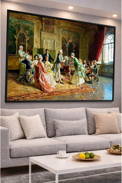 ARTAN GALLERY İtalyan Kadife Duvar Tablosu Rokoko Saray Sahnesi Ahşap Çerçeve...