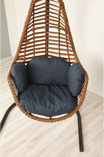 KalyonHome Gardeniza Sardinya Rattan Tek Kişilik Bahçe Salıncağı Yumurta Su İtici Minder Lacivert
