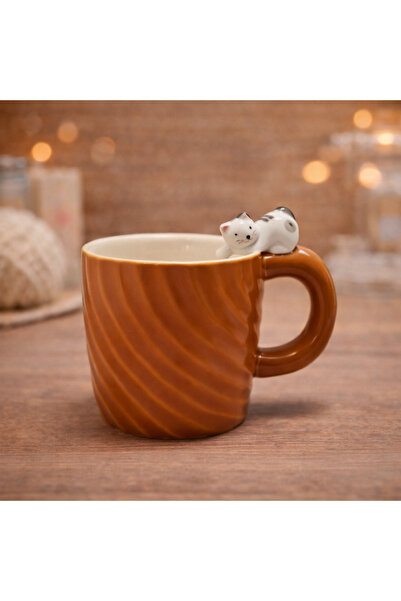 hediyeconcepti Ceramic Mug with Cat Figure and Handle, Decorative Coffee Cup,...
