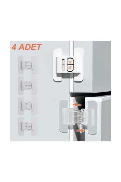 Pretify 4 Adet Buzdolabı Çekmece ve Dolap Kapağı Çocuk Kilidi Çift Butonlu Gü...