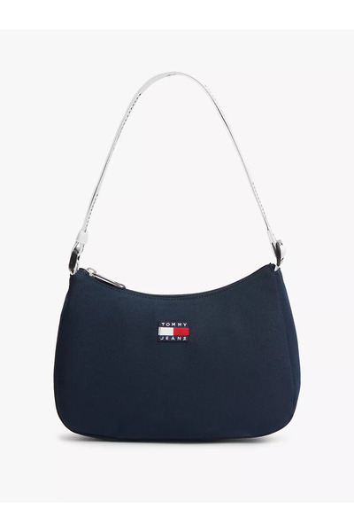 Tommy Hilfiger Women's Cross-Shoulder Zipper Closure Linen Fabric Navy Blue S...