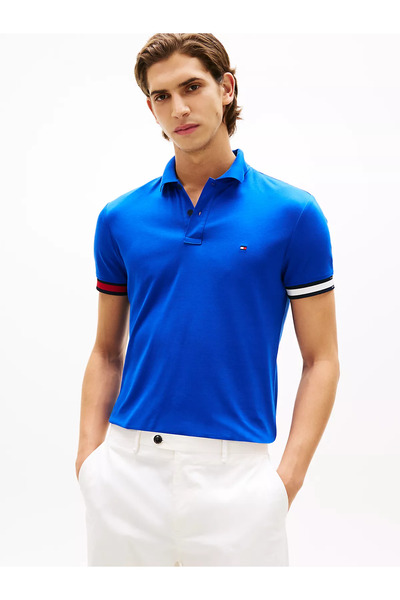 Tommy Hilfiger Men's Regular Fit Logo Flag Embroidered Cotton Short Sleeve Bl...