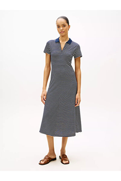 Tommy Hilfiger Women's Thin Striped Short Sleeve Long Length Regular Fit Wide...