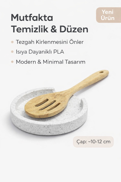 StudioAslanDesign Minimal Tasarım Kaşık Altlığı – Isıya Dayanıklı PLA Kaşık S...