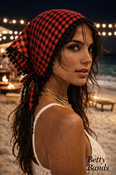 Handmade Betty Bands Red Plaid Bandana – Bohemian Hair Accessory with Ties | ...