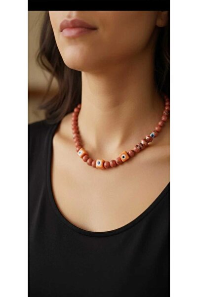 FOR YOU TAKI by Ezgi Natural Stone Cube Evil Eye Beaded Necklace