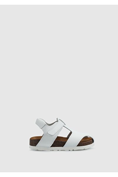 Kiddo صندل مسطح من الجلد الأبيض للأولاد