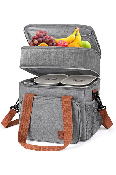Yoawllty Grey Thermal Lunch Bag, Reusable Leakproof 4 Compartments Lightweigh